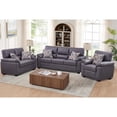 thumbnail image 3 of Hybition 3-Piece Living Room Sofa Set, Matte Faux Leather, with Geometric Pillows-Color:Dark Grey, 3 of 9