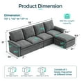 thumbnail image 3 of Linsy Home 113" Modular Sectional Couches for Living Room, L-Shaped Sectional Cloud Sofa with Movable Ottoman, Dark Gray, 3 of 9