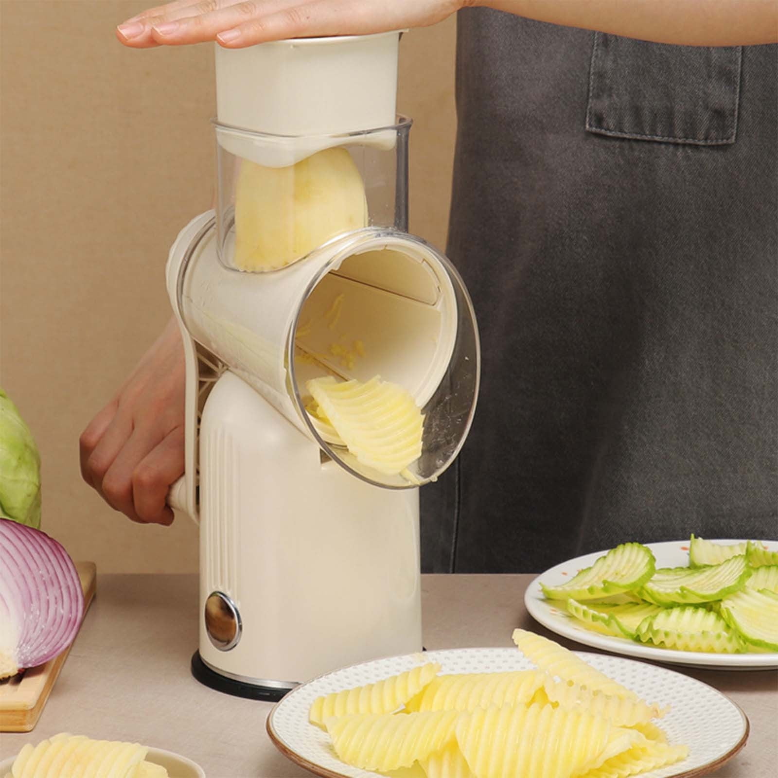 Rotary Grater With Handle | 5-in-1 Manual Food Processor for Slicing & Shredding | Kitchen Tool for Cheese, Vegetables & Fruits | Includes 5 Stainless Steel Blades & Suction Base