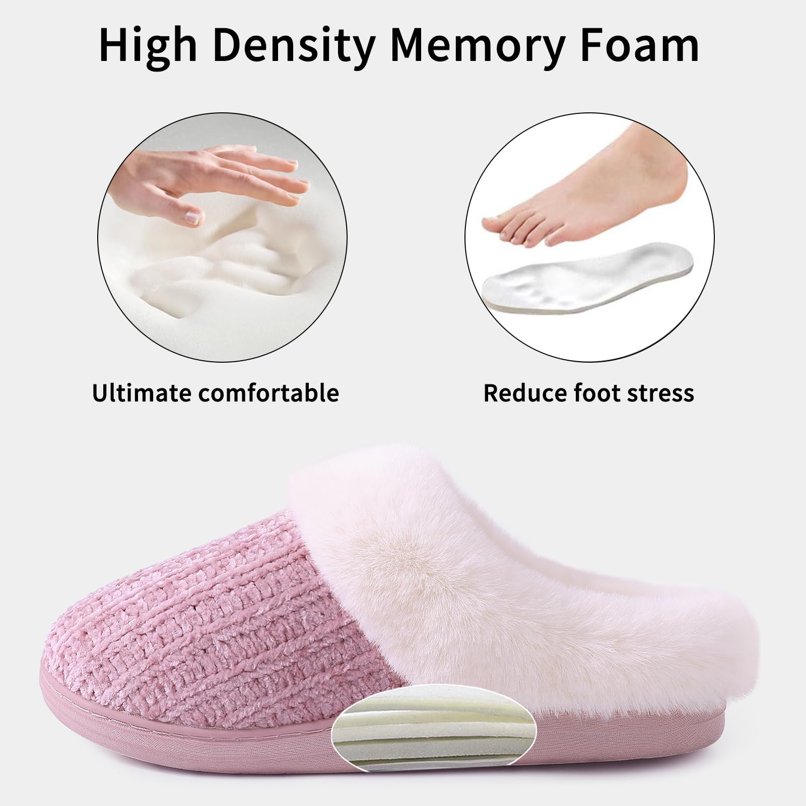 Litfun Women's Fuzzy Chenille Memory Foam Slippers, Pink photo 3