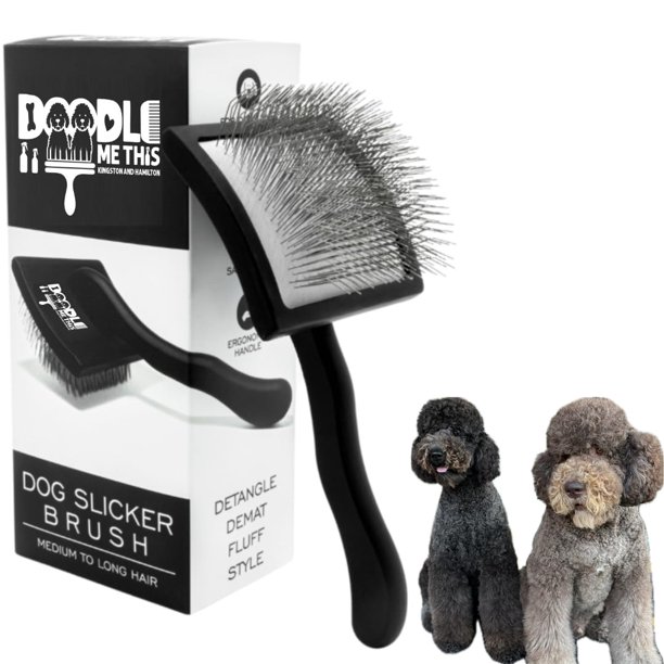 Cepillo pulidor para Goldendoodles y perros de pelo largo Acabado negro Pasadores largos de acero inoxidable para desenredar y desenredar Herramienta de aseo para el hogar de Doodle Me This Kingston a