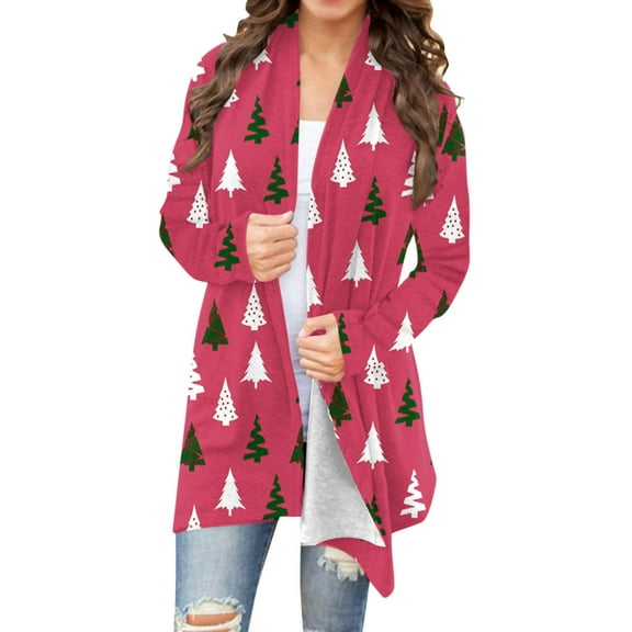 Women Christmas Cardigan Trendy 2025 Xmas Tree Casual Long Sleeve Open Front Trendy Comfy Lightweight Fall Outerwear