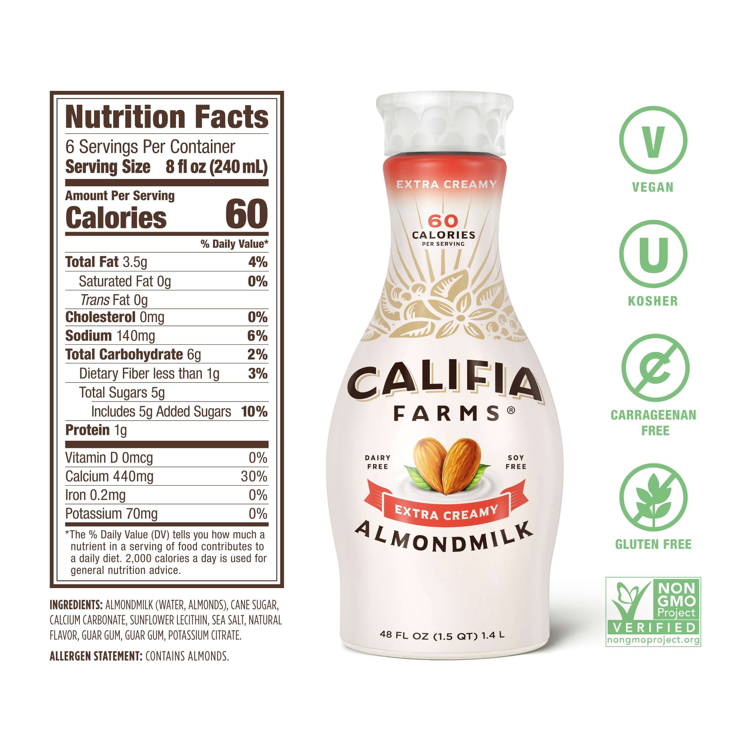 Califia Farms, Extra Creamy Almond Milk, 48 Fl Oz Plastic Bottle