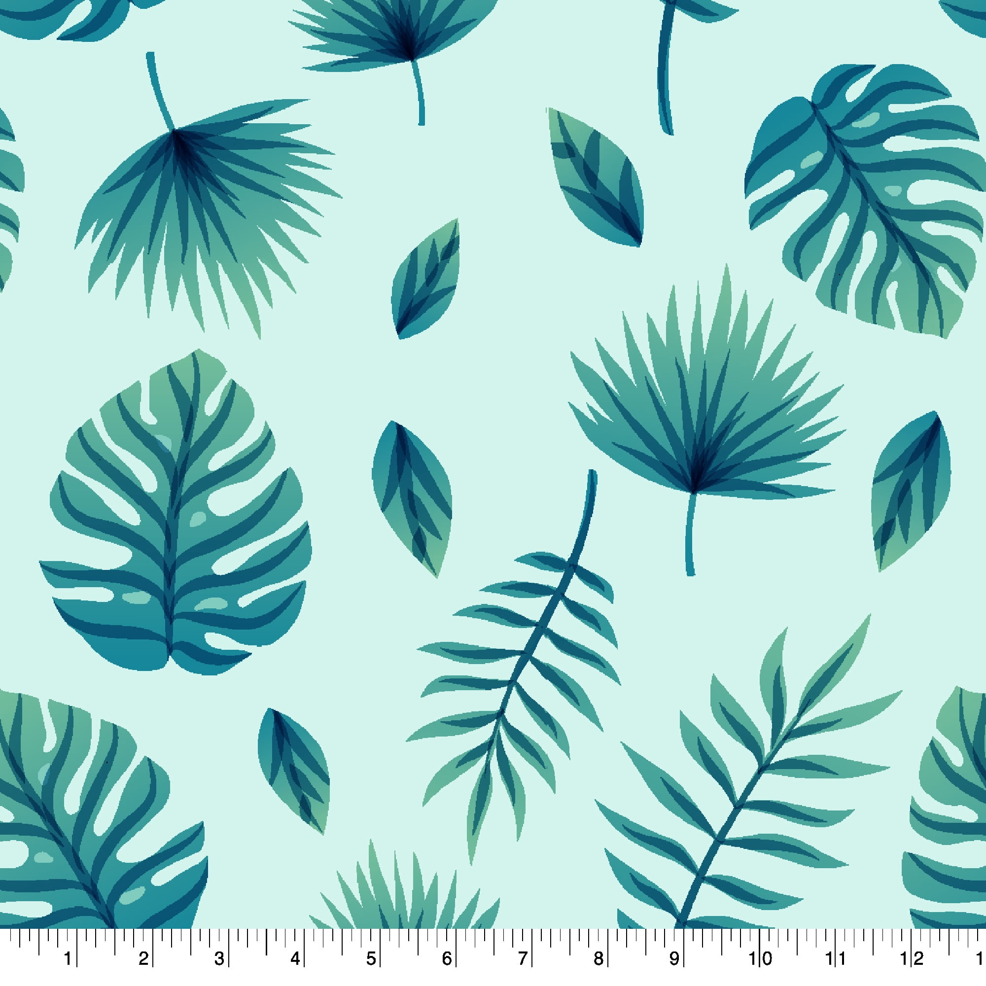 59" x 2 Yards Precut Microfleece Fabric, 100% Polyester, Mint Palm Leaves Design