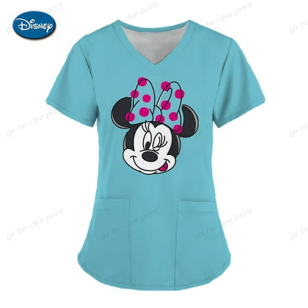 Cute Minnie Print Nurse Uniforms Scrub Tops Working Nurse Disney Mickey Mouse Blouse Nursing Uniform Shirts Medical UniformM Gao Jinjia LED Walmart en linea