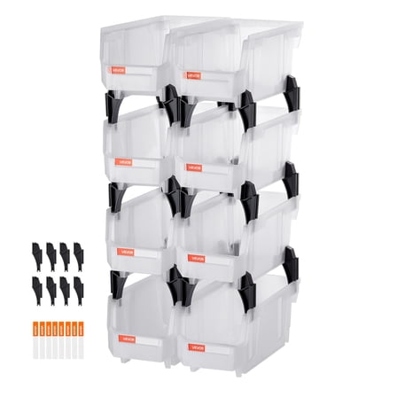 VEVOR Plastic Stackable Storage Bins, 10.9 x 5.5 x 5.1 inch (8 Pack), Plastic Containers for Organizing & Storage Bins for Closet, Garage, Small Parts, Office Supplies, Other Accessories, Transparent