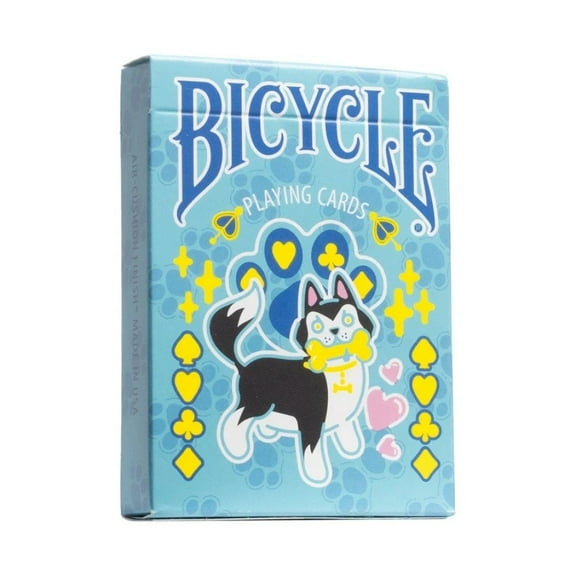 Bicycle Kawaii Dog Playing Cards  Cute Anime Husky Themed Deck with Custom Court Cards & Fluorescent UV Ink, Poker Size, Blue