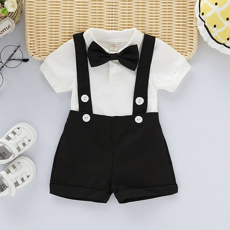 

Hunpta Baby Solid Infant Suspenders Shorts Set Strap Outfits Boys Gentleman Romper Boys Outfits&Set