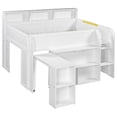 thumbnail image 5 of Harper & Bright Designs Full Size Low Loft Bed with Desk & Storage, Solid Wood Loft Bed with Portable Desk, Storage Bookshelves & LED Lights for Boys Girls, White, 5 of 14