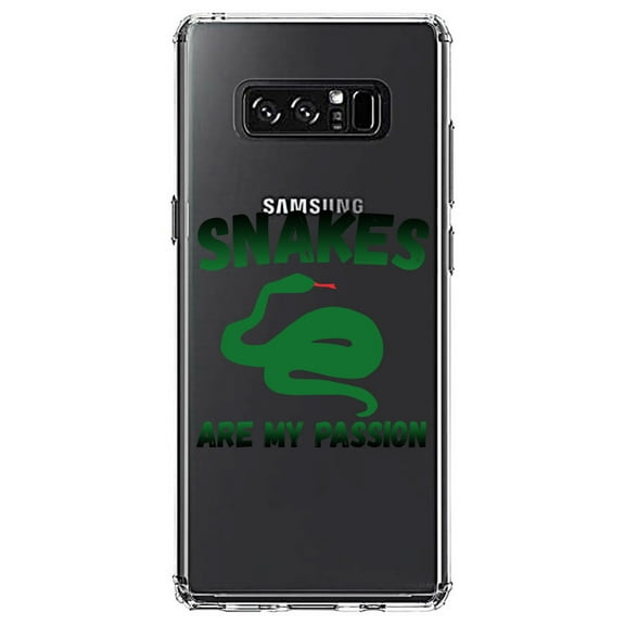 DistinctInk Clear Shockproof Hybrid Case for Samsung Galaxy Note 8 - TPU Bumper Acrylic Back Tempered Glass Screen Protector - Snakes Are My Passion