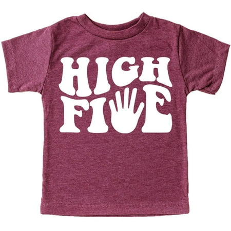 

High Five 5th Birthday Groovy Birthday Shirt for Toddler & Youth Boys & Girls Vintage Burgundy Shirt 4T