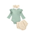 thumbnail image 3 of Honganda Ensemble 3 Pcs pour Fille, Barboteuse avec Short à Volants et Bandeau, 3 of 8