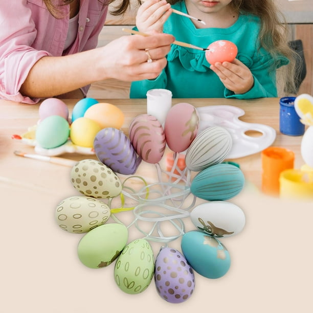 Saituo Home 24 Piezas Huevos de Pascua para Pintar, 8CM, Huevos de Pascua de Madera con 10 Cuerda, Colgable Manualidades Pascuas, Colgantes de Madera Adornos de Easter con Agujero para Colgar