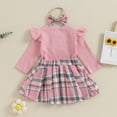 thumbnail image 4 of Okbabeha Baby Girl Christmas Outfit 0 3 6 9 12 18 24Months Ruffle Romper Onesie+Plaid Overall Skirt Dress Headband Clothes Set, 4 of 7