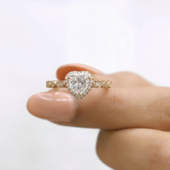 VINSON Halo Simulated Diamond Ring - 1.50 Ct Heart Shape Handcrafted Engagement Ring