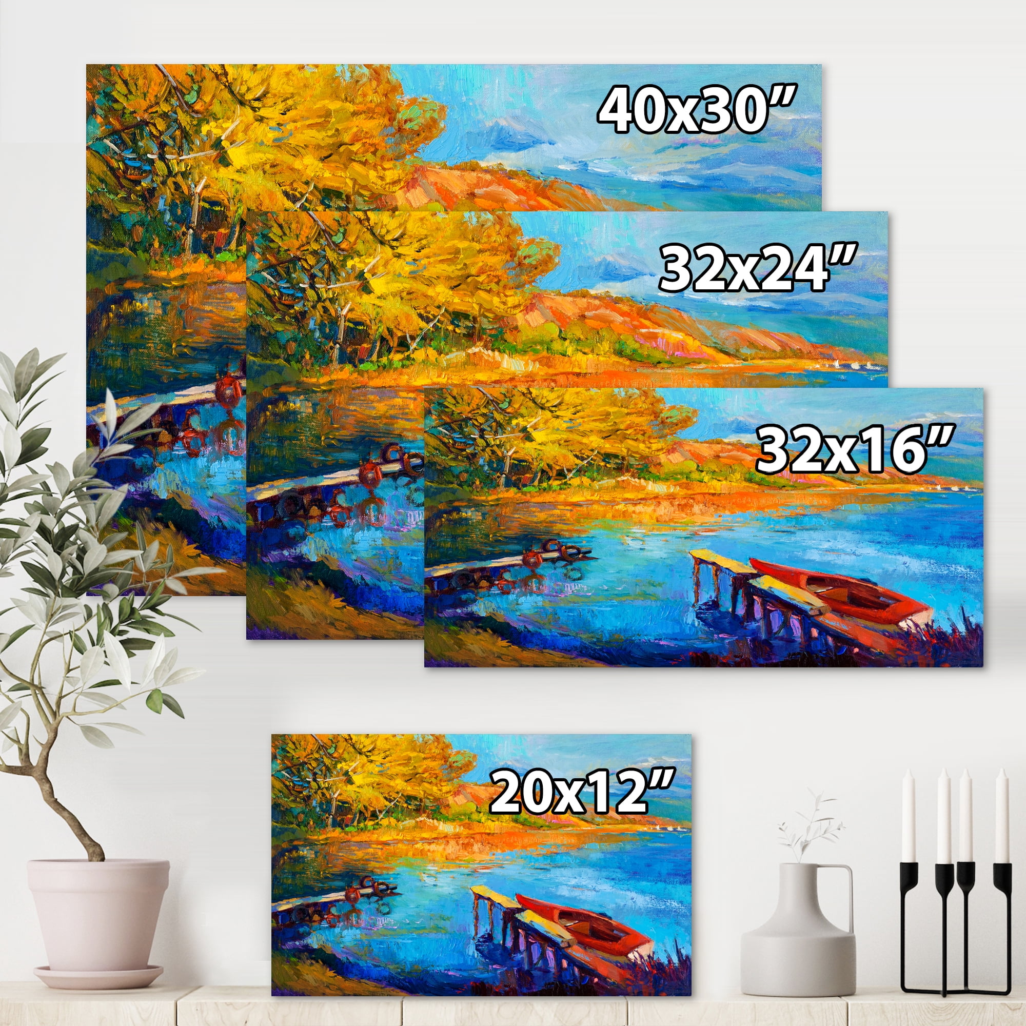 Designart ' The Lake At Sunset Evening Glow II ' Lake House Canvas Wall Art Print