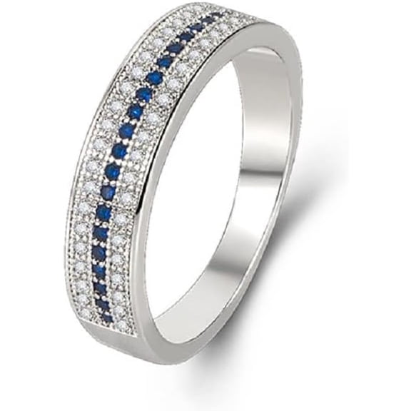 925 Sterling Silver Blue and White Created Sapphire Ring Cubic Zirconia Diamond Stackable Eternity Anniversary Wedding Ring Band for Women