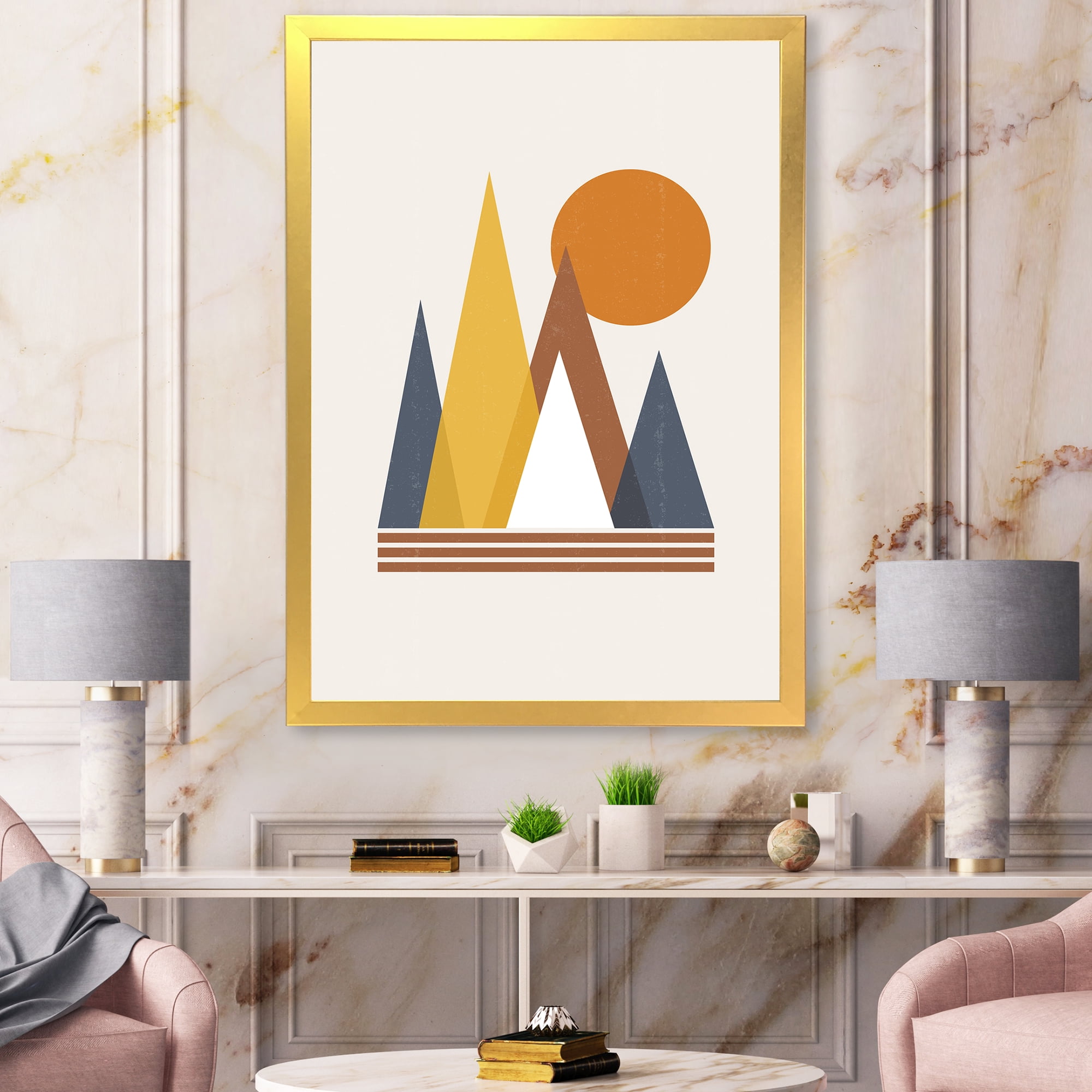Designart 'Sun and Mountain Abstract' Modern Framed Art Print