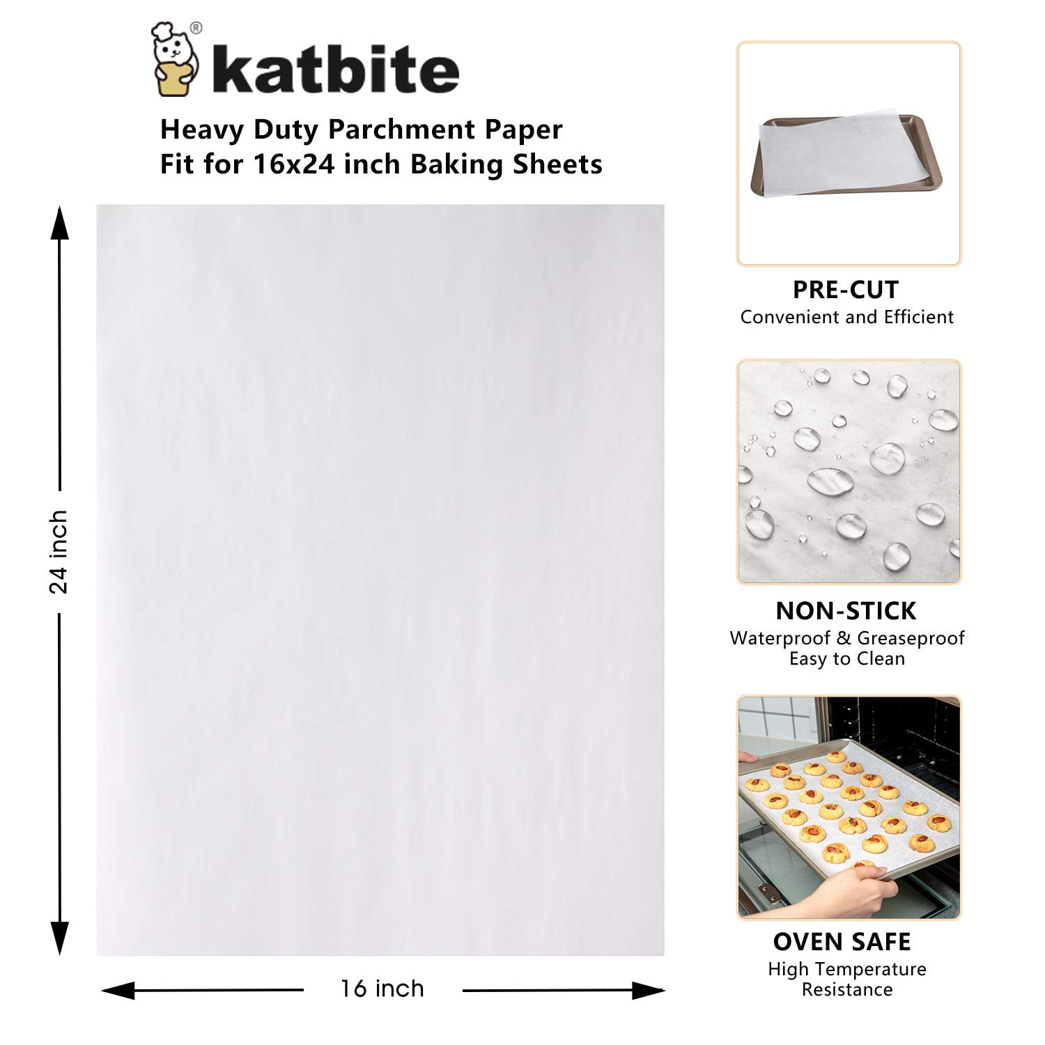 Katbite 100 Pcs Parchment Paper Sheets,16x24 Inches Non-Stick Precut B