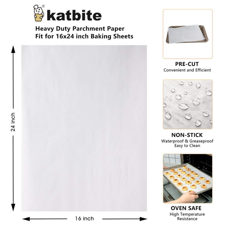 Katbite 16x24 inch Heavy Duty Parchment Paper Sheets, 100Pcs Precut  Non-Stick Full Parchment Sheets for Baking, Cooking, Grilling, Frying and