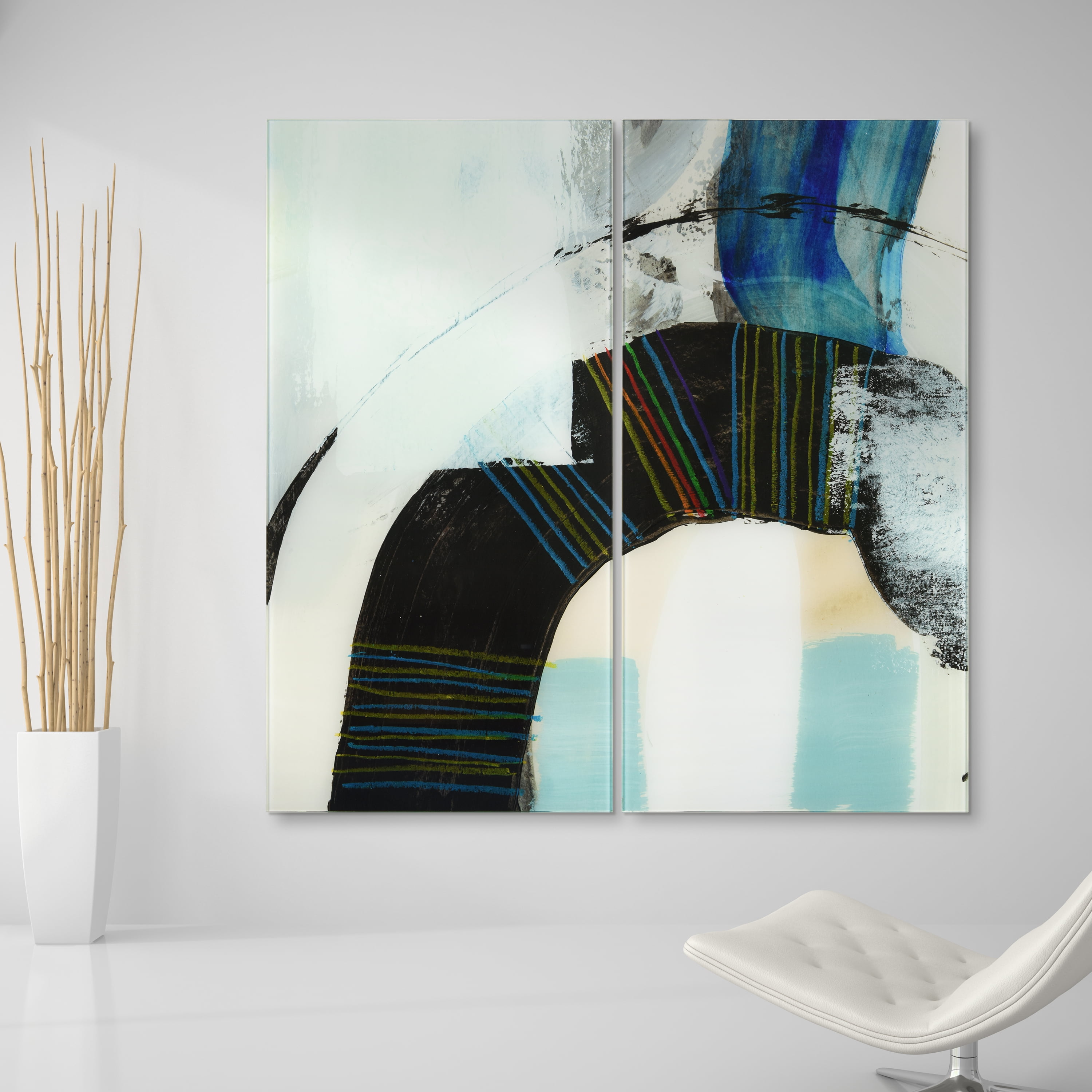 "Kabuki I AB" Frameless Free Floating Tempered Glass Panel Graphic Abstract Wall Art, 36 in x 72 in