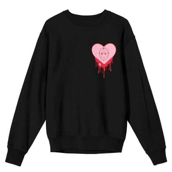 Friday The 13th Mask In Mirror Crew Neck Long Sleeve Black Adult Sweatshirt-Medium