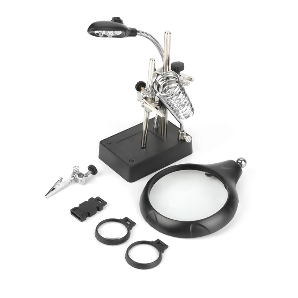 Mgaxyff Magnifier Glass,Helping Hand 2.5X/7.5X/10X LED Lighting Black Magnifying Glass Clamp