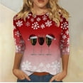 thumbnail image 2 of Kaliqueen 3/4 Sleeve Shirts for Women Fashion Christmas Funny Santa Print Pullover Top Crew Neck Casual Xmas Holidays Fall Winter Womens Shirts, 2 of 6
