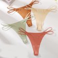 thumbnail image 5 of Womens Ice Silk Unseamed Thongs Low Waist High Cut Bikinis Underwear Hipsters T Back Panties, 5 of 9
