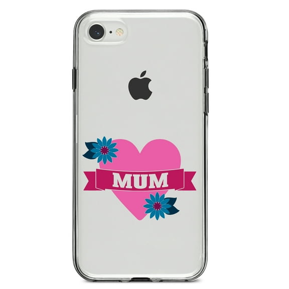 DistinctInk Clear Shockproof Hybrid Case for iPhone 7 8 SE (2020 Model) 4.7" Screen TPU Bumper Acrylic Back Tempered Glass Screen Protector - Love Mum - Flower Heart Banner