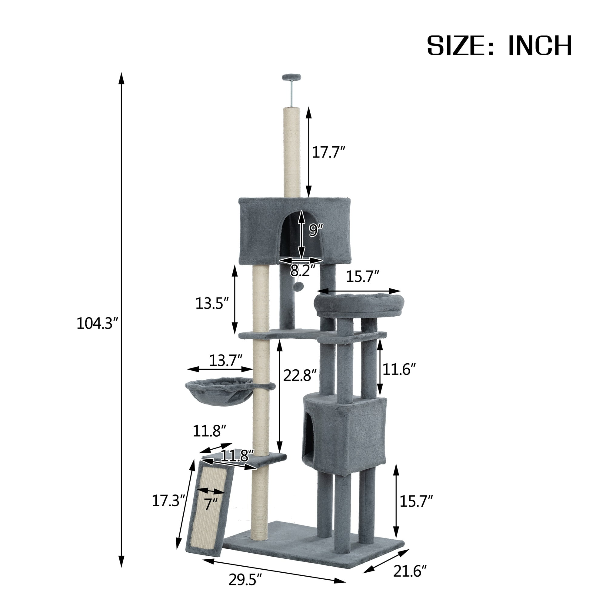 Pefilos (78-104)" Adjustable Cat Tree Tower for Indoor Cats, Multi-Level Cat Condo Furniture Scratch Post for Kittens, Cat Tree House with Hammock, Gray Pefilos (78-104)" Adjustable Cat Tree Tower for Indoor Cats, Multi-Level Cat Condo Furniture Scratch Post for Kittens, Cat Tree House with Hammock, Gray