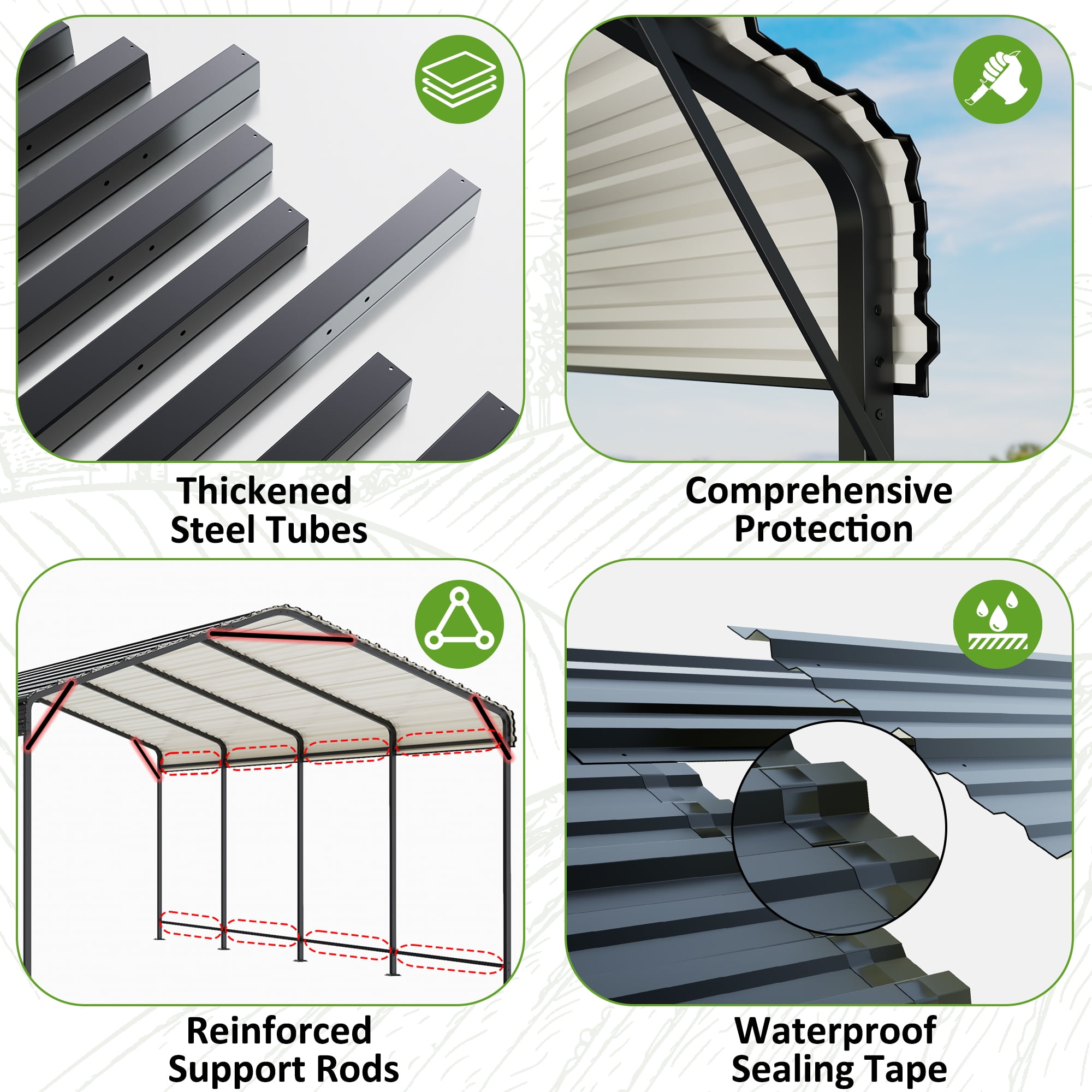 NETAJE 12x20 FT Heavy Duty Metal Carport, Outdoor Car Port Canopy with Galvanized Steel Roof & Reinforced Base, Outdoor Shelter for Trucks, Boats, Party
