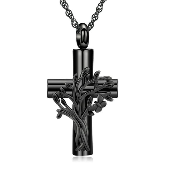 Cross Urn Necklace for Ashes for Women Men Tree of Life Cross Cremation Jewelry Keepsake Pendant for Ashes of Loved One