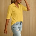 thumbnail image 5 of hoksml Women Half Button Mid Sleeve Collarted Shirt Cotton Linen Solid Loose Casual Top for Office Daily Golf, 5 of 8