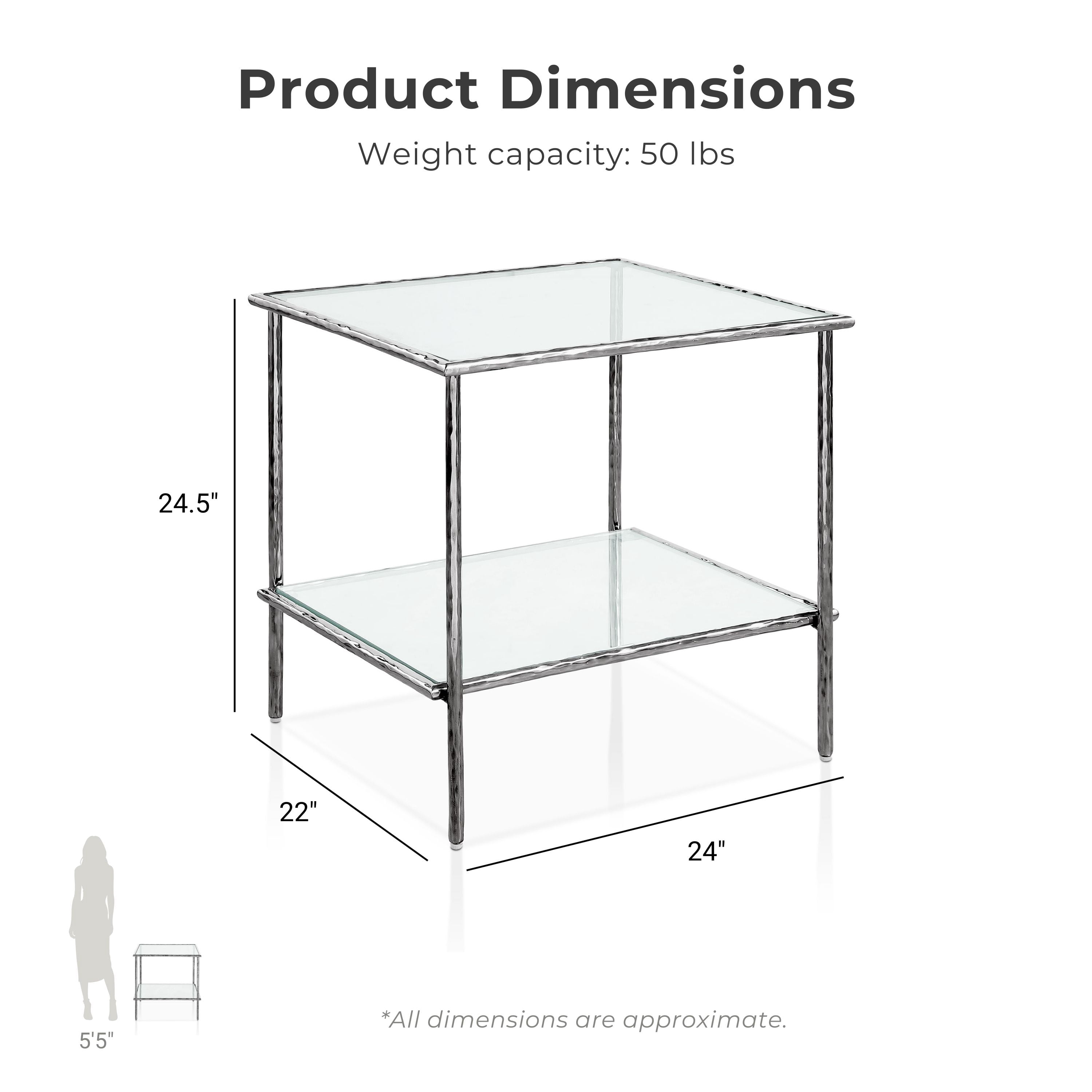 Furniture of America Zayen Modern Stainless Steel 1-Shelf End Table with Tempered Glass Top, Chrome