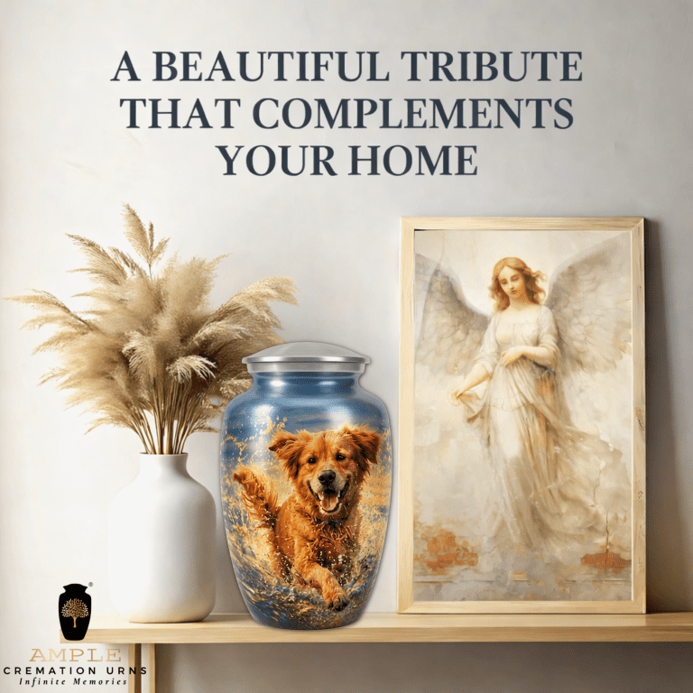 Golden Retriever Dog Urn for Ashes Large Pet Memorial Keepsake Aluminum Funeral Urn 10 inch
