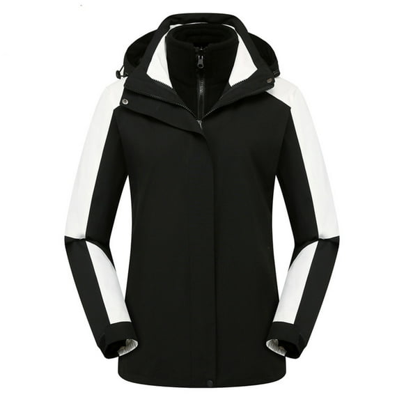 YUGYXL Ski Waterproof Jackets for women Winter Thermal 3 in 1 Hooded Outdoor Coat Casual Detachable Windrproof Outerwear Snow Windbreaker Gift for Wife Black,XXL
