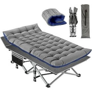 Veeboto Folding Camping Cot Bed, Portable Folding Bed with 3.3 in Mattress & Carry Bag Heavy Duty Outdoor Camping Cot for Adults 900 lbs with Side Pockets