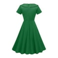 thumbnail image 3 of Diufon Vintage Dresses for Women Elegant 1950s Short Sleeve Side Button Lapel Pleated Dress Tunic A-line Dress, 3 of 6