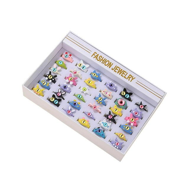 36 anillos para niñas pequeñas, anillos para vestir con estuche de exposición, anillos de dibujos animados para rellenos de bolsas de regalos, regalos