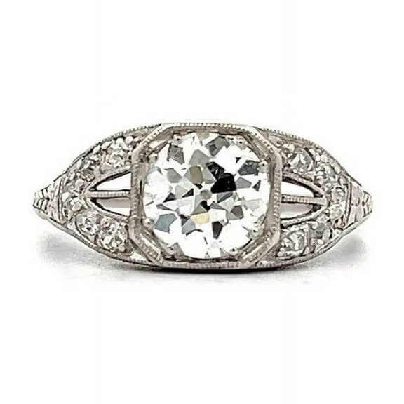 Retro Filigree Women's Engagament Ring 1.9 Ct Diamond 14K White Gold Over