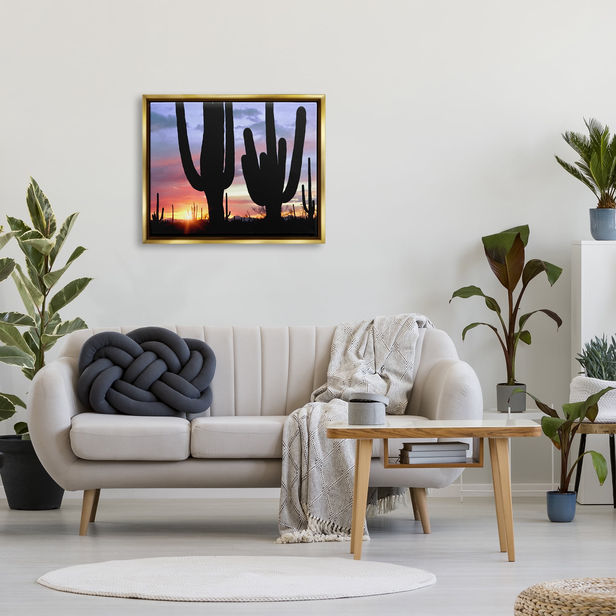 Stupell Industries Desert Cactus Sunset Silhouettes Landscape Photography Gold Floater Framed Art Print Wall Art