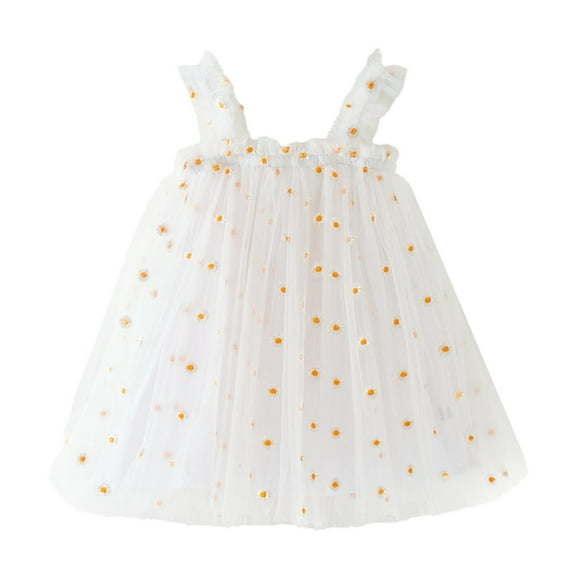 Fsqjgq Baby Girl Clothes Baby Girl Spring Outfits Summer 36 Months Girls Clothes Beige Toddler Girls Sleeveless Embroider Tulle Holiday Dress Dance Party Princess Floral Dresses Clothes 90