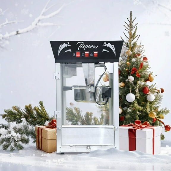 Popcorn MAKER Machine, 12 Ounce Kettle Stainless Steel Popcorn Maker with Tempered Glass, Warming Deck, 850W Countertop Popcorn Popper for Parties, Events, and Home Theater, Black