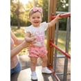 thumbnail image 5 of BemeyourBBs Baby Girls Summer Clothes Newborn Hospital Going Home Baby Girl Outfits She's Here Letter Print Fly Sleeves Romper and Bow Print Shorts Headband 3Pcs Set, 5 of 9