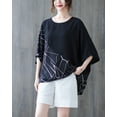 thumbnail image 3 of Women Short Sleeves Crewneck Patchwork Tops Oversized T-Shirt Side Slit Blouse GA2565 Black, 3 of 5
