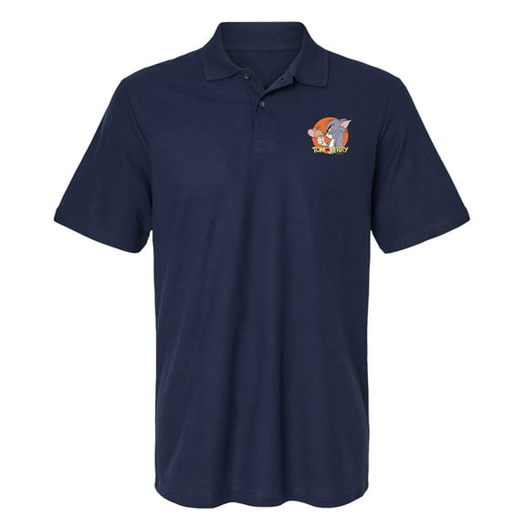 Tom and Jerry Tom and Jerry Characters Cotton Polo Shirt, Navy, 2X-Large