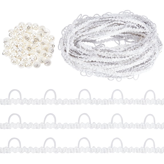 Braid Trim White Wedding Dress Button Loops 15 Yards Elastic Button Loop with 50pcs Pearl Buttons Sewing Dress Zipper Extender