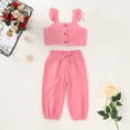 thumbnail image 3 of xiaxaixu Enfants Bébé Fille Ensemble Sans Manches Volant Bouton Recadrée Veste Survêtements, 3 of 9