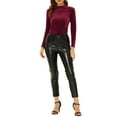 thumbnail image 2 of INSPIRE CHIC Women's Mock Neck Long Sleeve Ribbed Knit Velvet Blouse XS Burgundy, 2 of 6